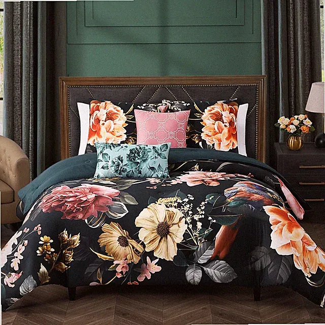 Bebejan Botanical Birds 100% Cotton Sateen 5 Piece Reversible Comforter Set