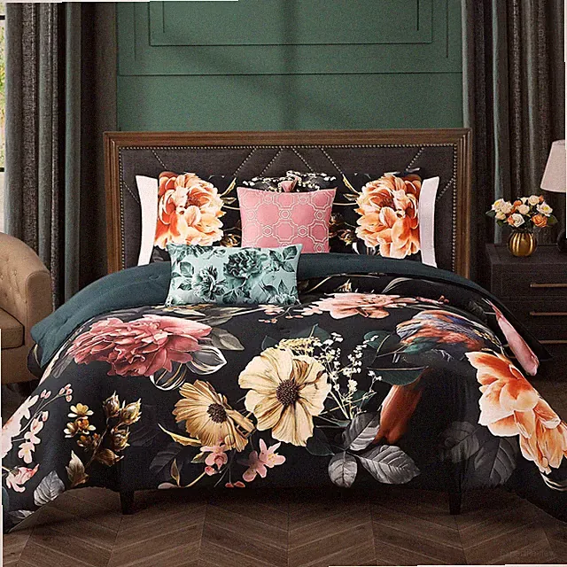 Bebejan Botanical Birds 5 Piece Reversible Comforter Set 100% Cotton Sateen