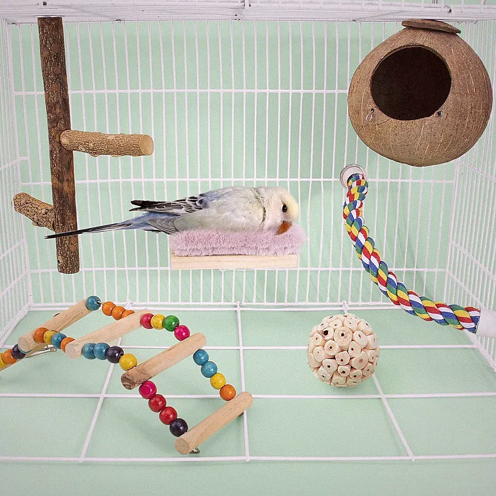 Bird Hammock Bed for Cage Parrot Perch Wooden Parakeet Sleeping Platform Wint...
