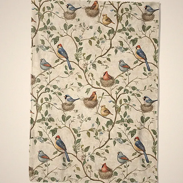 Bird on Branch Fleece Blanket 50x60 inch Cute Nature Throw for Living Room