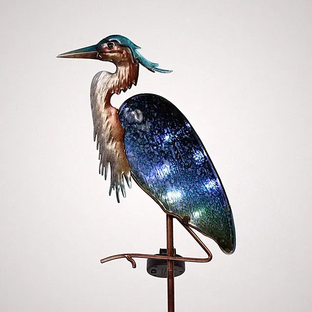 Blue Heron Garden Decor for Outside Solar Lights, 39" Glass Lawn Ornaments wi...