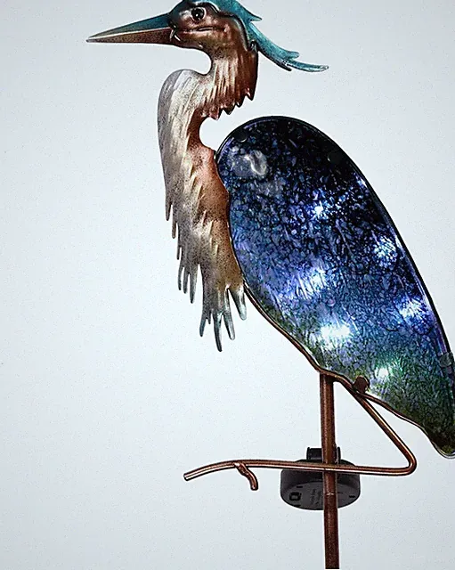 Blue Heron Garden Decor for outside Solar Lights, 39" Glass Lawn Ornaments with