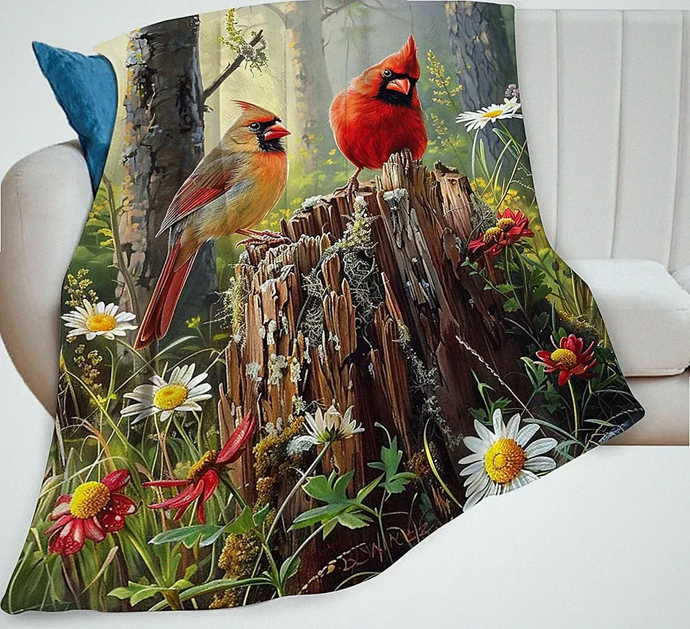 Cardinal Bird Blanket Cardinal in Forest Throw Blanket Bird Gifts and Decor B