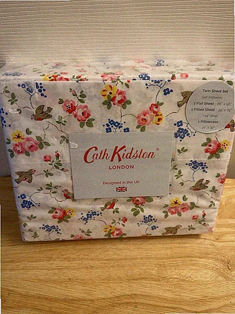 Cath Kidston London Bird Floral Twin Sheet Set Cotton Percale 3pc