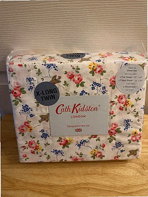 Cath Kidston London Bird Floral Twin XL Sheet Set Cotton Percale 3pc