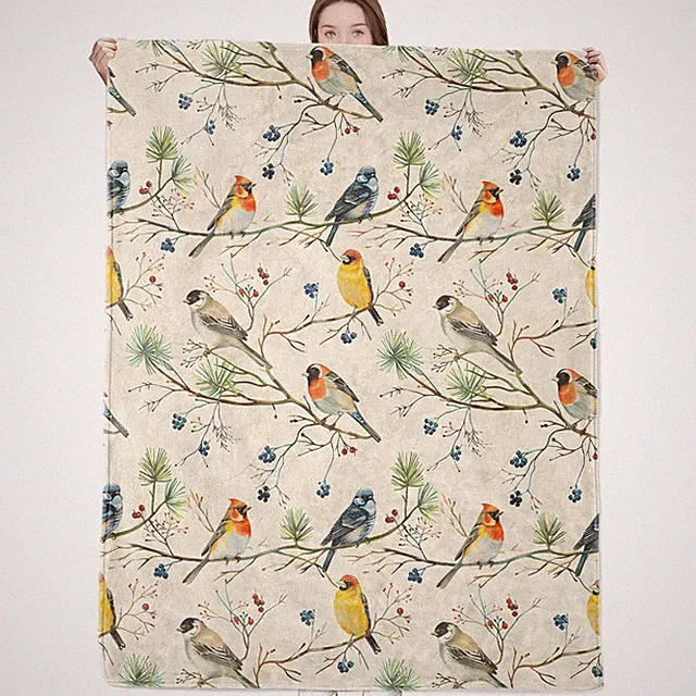 Colorful Bird Blanket Relaxed Birds Standing on Branch Throw Blankets Lightwe...