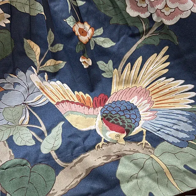 Custom Fabric Corner Bed Skirt Queen/Full 19" Floral W/ Birds Blue