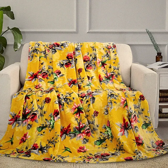 DaDa Bedding Tropical Birds Spring Floral Soft Cozy Yellow Fleece Throw Blanket