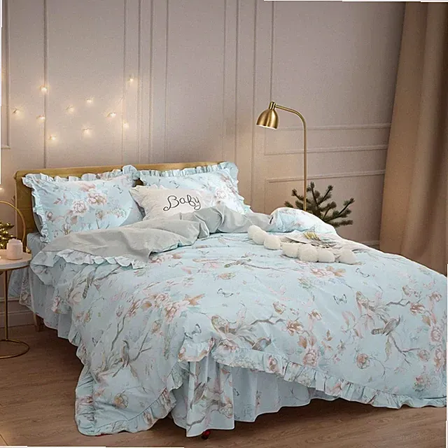 Farmhouse Floral Bedding Shabby Blue Bird Print French Countryside Chic Beddi...