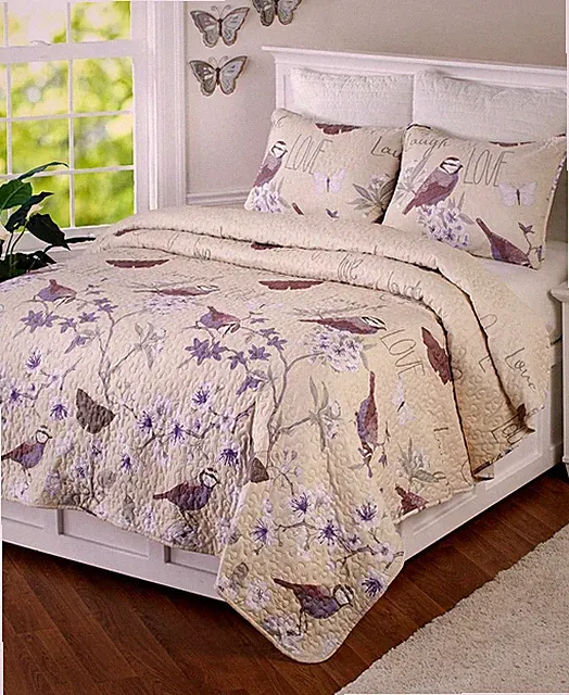 Full/Queen Botanical Spring Birds Quilt Set Sentiment Nature Birds Garden Quilt