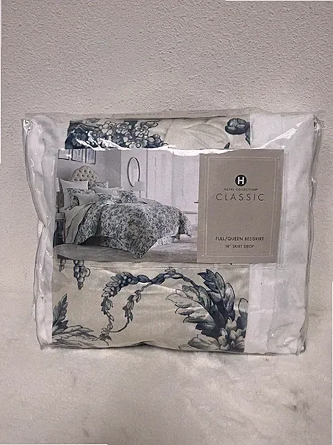 HOTEL COLLECTION CLASSIC BOTANICAL TOILE FULL/QUEEN BEDSKIRT BIRD FLOWER BLUE
