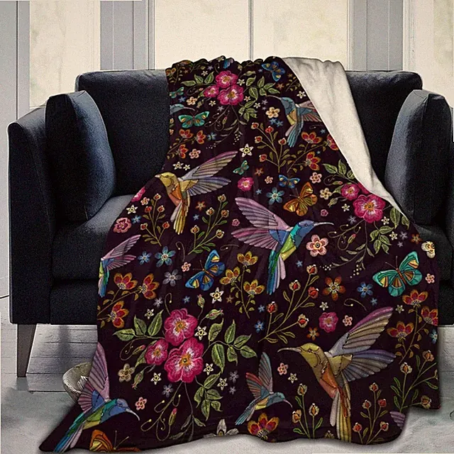 Hummingbird Gifts for Women Flower Throw Blanket Bird Gifts for Women Mom Girls