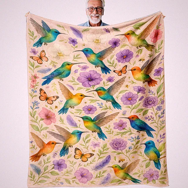 Hummingbird Throw Blanket Floral Bird Lovers Gift Women 50x60 Couch Sofa Decor