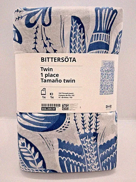 Ikea BITTERSOTA Twin Duvet Cover + 1 Pillowcase Bed Set Light gray/blue Birds