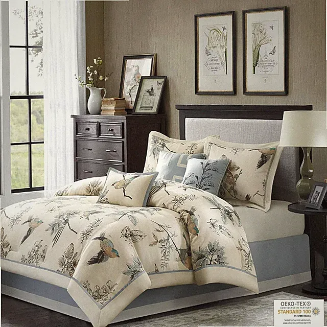 King Comforter Set Country Cottage Modern Farmhouse Birds Floral Shabby Chic 7Pc