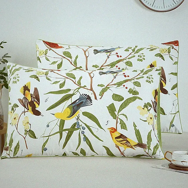 Luxury 100% Cotton Pillowcases Standard Size Birds Floral Print Pillow Covers 10
