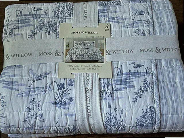 Moss & Willow Blue Herron Lakehouse Cotton Reversible Full/Queen Quilt Set
