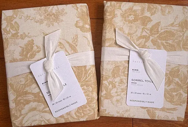 NEW 2X Pottery Barn Sorrel Toile Shams Set KING Garden Floral Birds Harvest Gold