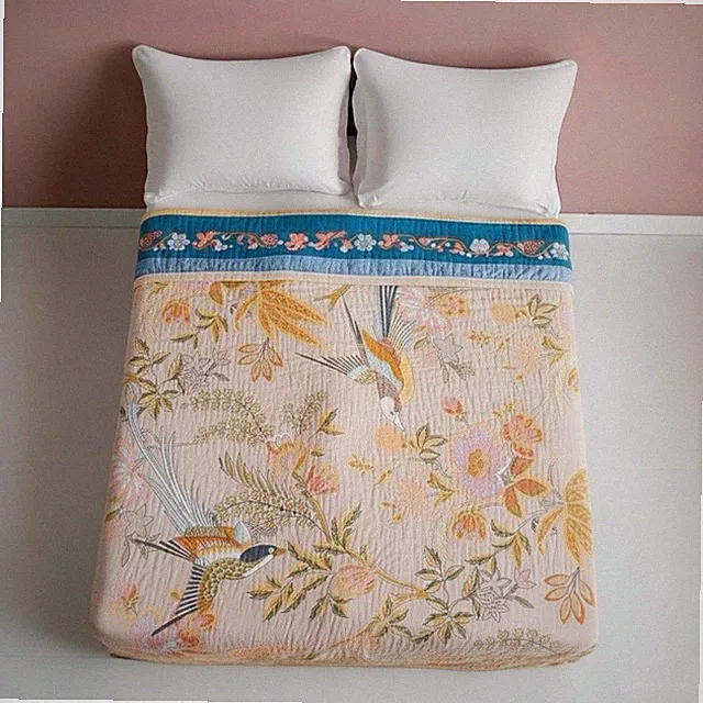 NEW Anthro XL Reversible Boho Bird Multicolor Queen / King Size Bedspread Quilt