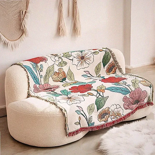NEW Anthropologie Boho Bird Floral Tassel Throw Blanket Bedspread Quilt 50 x 70