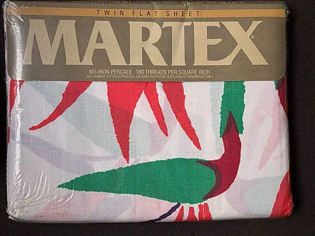 NEW Martex TWIN FLAT SHEET & PAIR Standard PILLOWCASES Bird Of Paradise Vintage