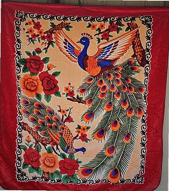 PEACOCK BIRD ROSE FLOWER COLORFUL QUEEN SIZE BLANKET BEDSPREAD