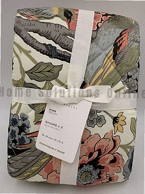 Pottery Barn Bloom Floral Bird Sateen Comforter Shams S/2 Ivory King #J5345