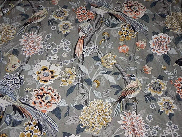 POTTERY BARN BLOOM FLORAL BIRDS BUTTERFLY GRAY SATEEN KING PILLOW SHAM