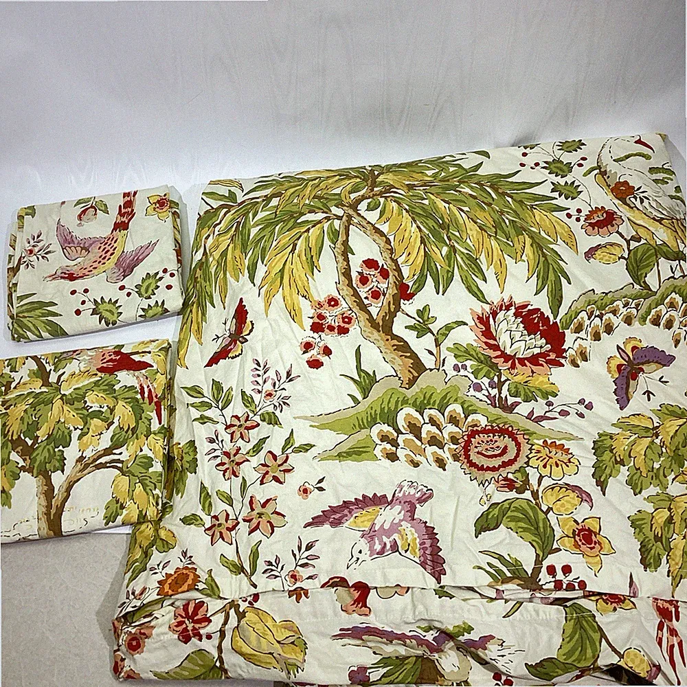Pottery Barn Chinoiserie Duvet Cover & 2 Shams F/Q Organic Cotton Birds Floral