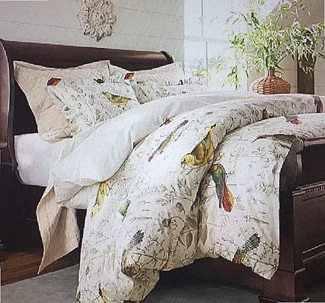 Pottery Barn Duvet Cover Birds Meadowlark Nature Print Ferns Wildflowers King
