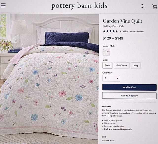 Pottery Barn Kids Abigail Floral Birds Reversible Quilt Twin /Full