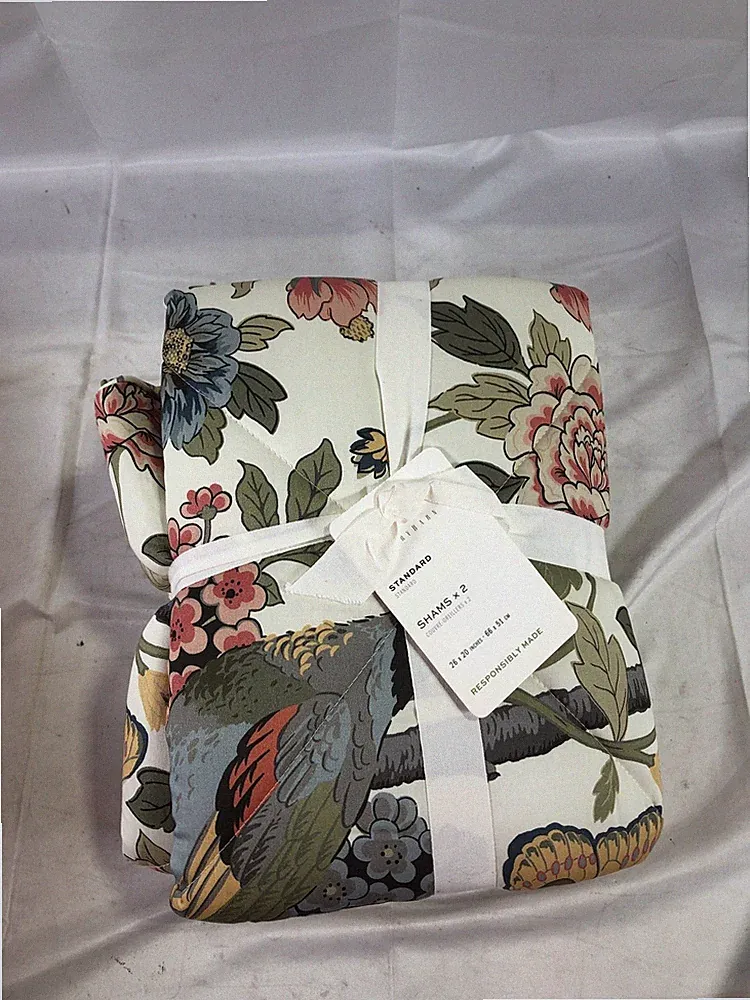 Pottery Barn Standard Shams Set of 2 Floral Bird Print Quilted ( 26 X 20)