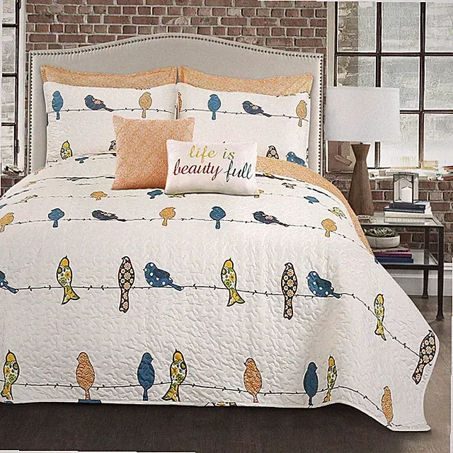 Rowley Birds Quilt Set, 7 Piece Set, King, Multi - Reversible Bird Bedding Set w
