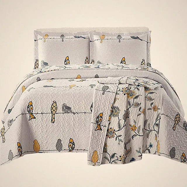 Royal Tradition Ayat-Birds Reversible Coverlets, Full Over-Sized 3pc Quilt Se...