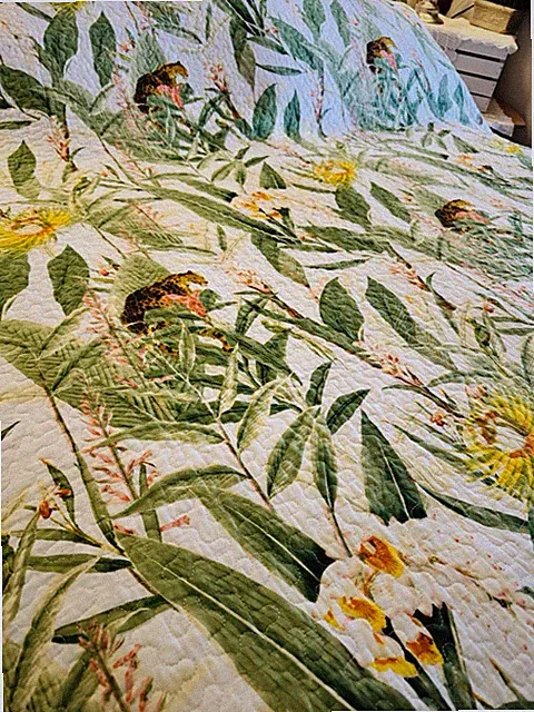 Tropical Parrot Bird Quilted Bedspread Comforter F Q K Ocean Resort 90x92"