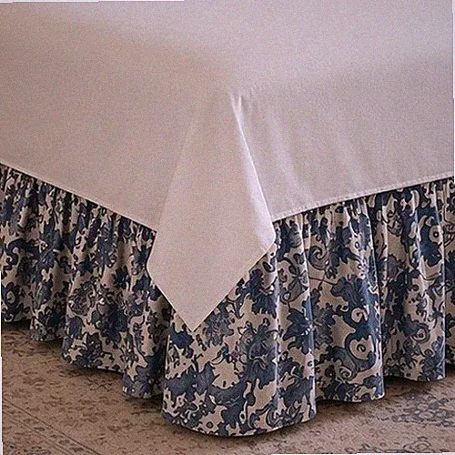 Vtg.Ralph Lauren Tamarind Bird Queen Bed Skirt & Flat Sheet Blue White Porcelain