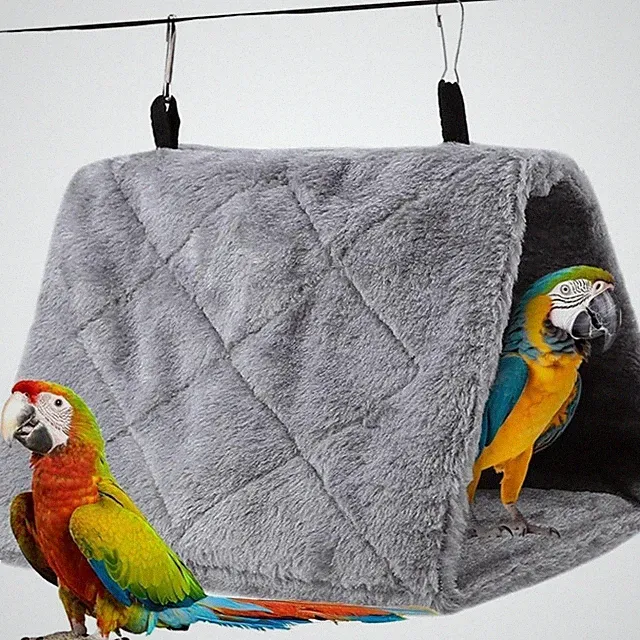 Warm Bird Nest House, Bird Bed for Cage, Plush Parrot Hanging Hammock Shed Hut ]
