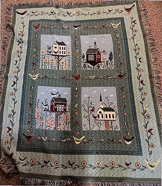 Warren Kimble "Birdhouses" Woven Tapestry Throw Blanket 50"x60"