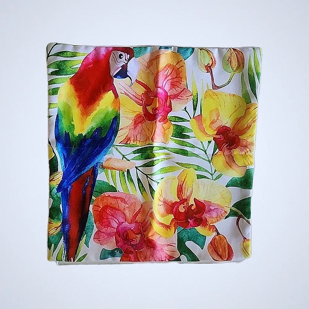 Waterproof Tropical Parrot Bird Orchid Outdoor Throw Pillow Cover Zipper 17"