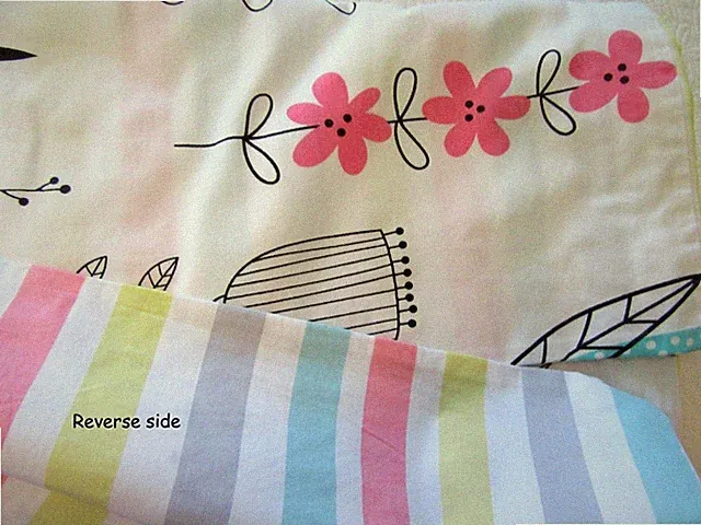 Whimsical Birds & Flowers Reverse to Stripes Twin Duvet Cover 60"x 86"