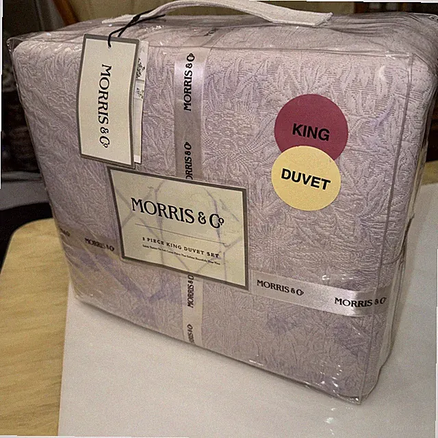 William Morris & Co Cotton Duvet Set KING 3 PC Textured Birds Floral Lavender